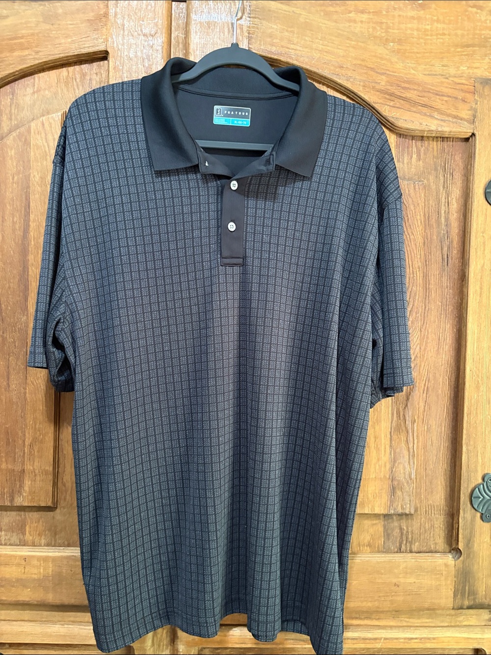 PGA Tour Charcoal Check-Pattern Polo